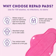 Reusable 3 Maxi sanitary pad for Moderate flow (pink color) + Super Maxi 2 pads for Heavy flow (blue color)