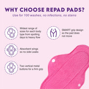 Reusable Maxi Sanitary Pad for Moderate flow (Color Pink) Pack of 4 (Washable cloth)