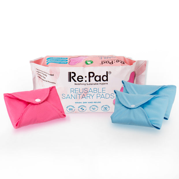 Reusable Maxi sanitary pad for Moderate flow (pink color) + Super Maxi 2 pads for Heavy flow (blue color)