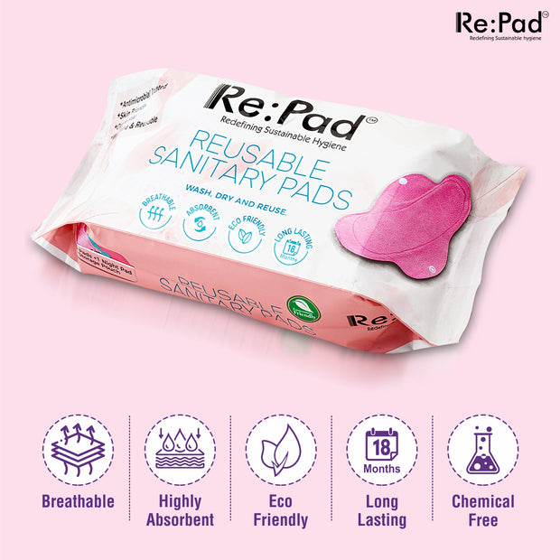 Reusable 3 Maxi sanitary pad for Moderate flow (pink color) + Super Maxi 1 pads for Heavy flow (blue color)